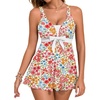 image:imageAleumdr Women Printed Two Piece Tankini Swimsuits Tummy Control Swim Dress High Waisted Boyshort with PocketsWhite Floral