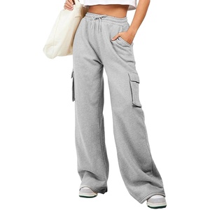 image:imageAleumdr Women High Waisted Drawstring Wide Leg Cargo Pants 2026 Trendy Casual Baggy Joggers Pants with PocketsGray