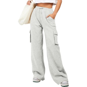 image:imageAleumdr Women High Waisted Drawstring Wide Leg Cargo Pants 2026 Trendy Casual Baggy Joggers Pants with PocketsLight Grey