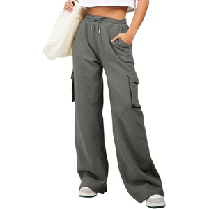 image:imageAleumdr Women High Waisted Drawstring Wide Leg Cargo Pants 2026 Trendy Casual Baggy Joggers Pants with PocketsMedium Grey