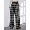 image:imageAleumdr Womens Wide Leg Sweatpants with Pockets Plaid Lounge Pants High Waisted Baggy Pants Drawstring Casual PantsA1 Black