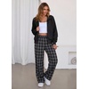 image:imageAleumdr Womens Wide Leg Sweatpants with Pockets Plaid Lounge Pants High Waisted Baggy Pants Drawstring Casual PantsA1 Black