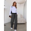 image:imageAleumdr Womens Wide Leg Sweatpants with Pockets Plaid Lounge Pants High Waisted Baggy Pants Drawstring Casual PantsA1 Black