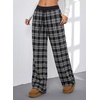 image:imageAleumdr Womens Wide Leg Sweatpants with Pockets Plaid Lounge Pants High Waisted Baggy Pants Drawstring Casual PantsA1 Black