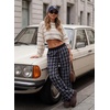 image:imageAleumdr Womens Wide Leg Sweatpants with Pockets Plaid Lounge Pants High Waisted Baggy Pants Drawstring Casual PantsA2 Dark Blue