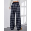 image:imageAleumdr Womens Wide Leg Sweatpants with Pockets Plaid Lounge Pants High Waisted Baggy Pants Drawstring Casual PantsA2 Dark Blue