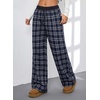 image:imageAleumdr Womens Wide Leg Sweatpants with Pockets Plaid Lounge Pants High Waisted Baggy Pants Drawstring Casual PantsA2 Dark Blue
