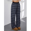 image:imageAleumdr Womens Wide Leg Sweatpants with Pockets Plaid Lounge Pants High Waisted Baggy Pants Drawstring Casual PantsA2 Dark Blue
