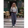 image:imageAleumdr Womens Wide Leg Sweatpants with Pockets Plaid Lounge Pants High Waisted Baggy Pants Drawstring Casual PantsA2 Dark Blue