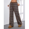 image:imageAleumdr Womens Wide Leg Sweatpants with Pockets Plaid Lounge Pants High Waisted Baggy Pants Drawstring Casual PantsA3 Brown