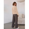 image:imageAleumdr Womens Wide Leg Sweatpants with Pockets Plaid Lounge Pants High Waisted Baggy Pants Drawstring Casual PantsA3 Brown