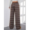 image:imageAleumdr Womens Wide Leg Sweatpants with Pockets Plaid Lounge Pants High Waisted Baggy Pants Drawstring Casual PantsA3 Brown