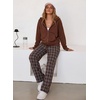 image:imageAleumdr Womens Wide Leg Sweatpants with Pockets Plaid Lounge Pants High Waisted Baggy Pants Drawstring Casual PantsA3 Brown