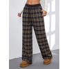 image:imageAleumdr Womens Wide Leg Sweatpants with Pockets Plaid Lounge Pants High Waisted Baggy Pants Drawstring Casual PantsA4 Yellow