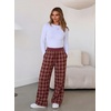 image:imageAleumdr Womens Wide Leg Sweatpants with Pockets Plaid Lounge Pants High Waisted Baggy Pants Drawstring Casual PantsA5 Red