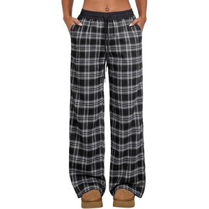 image:imageAleumdr Womens Wide Leg Sweatpants with Pockets Plaid Lounge Pants High Waisted Baggy Pants Drawstring Casual PantsA1 Black