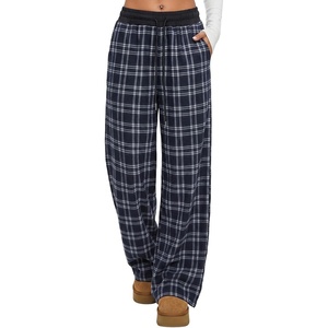 image:imageAleumdr Womens Wide Leg Sweatpants with Pockets Plaid Lounge Pants High Waisted Baggy Pants Drawstring Casual PantsA2 Dark Blue