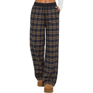 image:imageAleumdr Womens Wide Leg Sweatpants with Pockets Plaid Lounge Pants High Waisted Baggy Pants Drawstring Casual PantsA4 Yellow