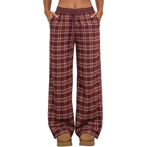 image:imageAleumdr Womens Wide Leg Sweatpants with Pockets Plaid Lounge Pants High Waisted Baggy Pants Drawstring Casual PantsA5 Red