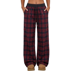 image:imageAleumdr Womens Wide Leg Sweatpants with Pockets Plaid Lounge Pants High Waisted Baggy Pants Drawstring Casual PantsA7 Red Blue
