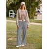 image:imageAleumdr Womens Casual Pants Wide Leg Sweatpants with Pockets Elastic High Waisted Lounge Pants Loose Baggy PantsA4 Black Plaid