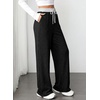 image:imageAleumdr Womens Color Block Ribbed Lounge Pants with Pockets Casual Wide Leg Comfy Hight Waisted Knit Pajama PantsA Black