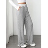 image:imageAleumdr Womens Color Block Ribbed Lounge Pants with Pockets Casual Wide Leg Comfy Hight Waisted Knit Pajama PantsA Light Grey