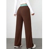 image:imageAleumdr Womens Color Block Ribbed Lounge Pants with Pockets Casual Wide Leg Comfy Hight Waisted Knit Pajama PantsCoffee