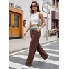 image:imageAleumdr Womens Color Block Ribbed Lounge Pants with Pockets Casual Wide Leg Comfy Hight Waisted Knit Pajama PantsCoffee