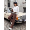 image:imageAleumdr Womens Color Block Ribbed Lounge Pants with Pockets Casual Wide Leg Comfy Hight Waisted Knit Pajama PantsCoffee