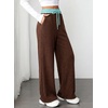 image:imageAleumdr Womens Color Block Ribbed Lounge Pants with Pockets Casual Wide Leg Comfy Hight Waisted Knit Pajama PantsCoffee