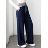 image:imageAleumdr Womens Color Block Ribbed Lounge Pants with Pockets Casual Wide Leg Comfy Hight Waisted Knit Pajama PantsNavy Blue