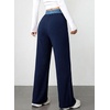 image:imageAleumdr Womens Color Block Ribbed Lounge Pants with Pockets Casual Wide Leg Comfy Hight Waisted Knit Pajama PantsNavy Blue