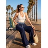 image:imageAleumdr Womens Color Block Ribbed Lounge Pants with Pockets Casual Wide Leg Comfy Hight Waisted Knit Pajama PantsNavy Blue