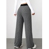 image:imageAleumdr Womens Striped Lounge Pants Casual Fall Ribbed Pajama Pants High Waisted Wide Leg Sweatpants with PocketsBlack Gray