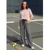 image:imageAleumdr Womens Striped Lounge Pants Casual Fall Ribbed Pajama Pants High Waisted Wide Leg Sweatpants with PocketsBlack Gray