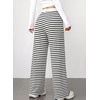 image:imageAleumdr Womens Striped Lounge Pants Casual Fall Ribbed Pajama Pants High Waisted Wide Leg Sweatpants with PocketsBlack White