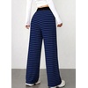 image:imageAleumdr Womens Striped Lounge Pants Casual Fall Ribbed Pajama Pants High Waisted Wide Leg Sweatpants with PocketsBlue Black