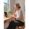 image:imageAleumdr Womens Striped Lounge Pants Casual Fall Ribbed Pajama Pants High Waisted Wide Leg Sweatpants with PocketsDark Grey