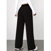 image:imageAleumdr Womens Striped Lounge Pants Casual Fall Ribbed Pajama Pants High Waisted Wide Leg Sweatpants with PocketsDark Grey