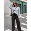 image:imageAleumdr Womens Striped Lounge Pants Casual Fall Ribbed Pajama Pants High Waisted Wide Leg Sweatpants with PocketsDark Grey