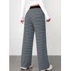 image:imageAleumdr Womens Striped Lounge Pants Casual Fall Ribbed Pajama Pants High Waisted Wide Leg Sweatpants with PocketsSky Blue Black