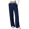 image:imageAleumdr Womens Color Block Ribbed Lounge Pants with Pockets Casual Wide Leg Comfy Hight Waisted Knit Pajama PantsNavy Blue