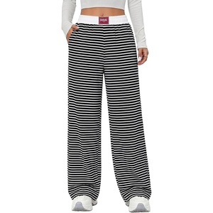image:imageAleumdr Womens Casual Pants Wide Leg Sweatpants with Pockets Elastic High Waisted Lounge Pants Loose Baggy PantsA1 Black Stripe