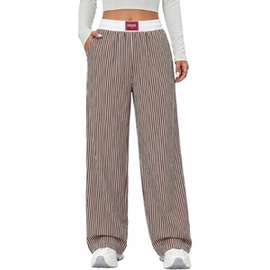 image:imageAleumdr Womens Casual Pants Wide Leg Sweatpants with Pockets Elastic High Waisted Lounge Pants Loose Baggy PantsA5 Yellow Stripe