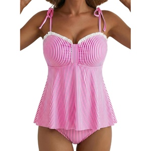 image:imageAleumdr Womens Tankini Bathing Suit Tie Knot 2026 Summer Two Piece Swimsuit Printed Swim Tank Top with High Waisted BottomPink Striped