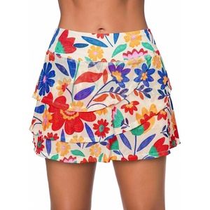 image:imageAleumdr Womens Waistband Layered Swimdress Ruffle Swim Skirt Swimsuit BottomAvailable in PlusFloral Apricot