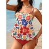 image:imageAleumdr Tankini Swimsuits for Women Modest Two Piece Bathing Suit Square Neck Swim Top with High Waisted Bottom1420 Red Blooms