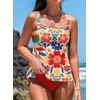 image:imageAleumdr Tankini Swimsuits for Women Modest Two Piece Bathing Suit Square Neck Swim Top with High Waisted Bottom1420 Red Blooms