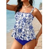 image:imageAleumdr Tankini Swimsuits for Women Modest Two Piece Bathing Suit Square Neck Swim Top with High Waisted Bottom520 Blue Blooms